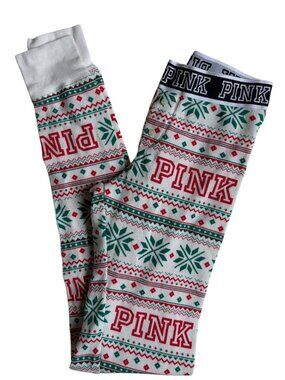 Pink by Victoria's Secret I Only Sleep In Pink Holiday Long John Pajama Pants